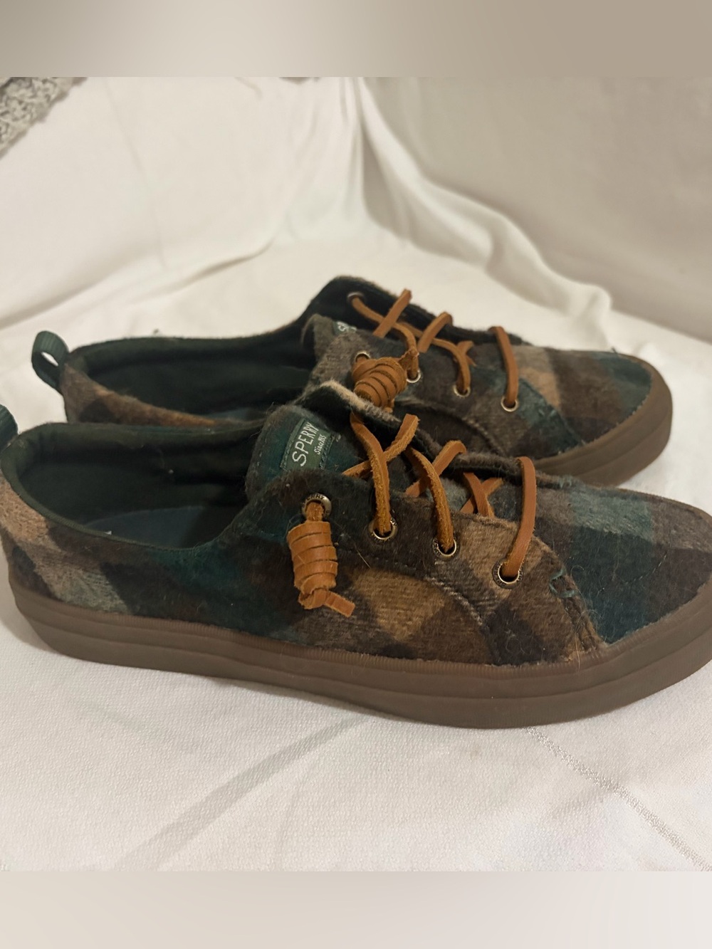 Sperry Brown & Green Plaid Low-Top Sneakers